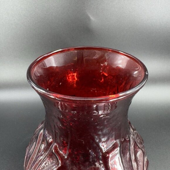 Anchor Hocking Rainflower Glass Vase Royal Ruby Red Daisy Rain Flower Vintage - Picture 8 of 11